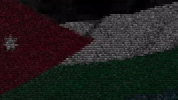 Bandeira ondulante da Jordânia feita de símbolos de texto em uma tela do computador. Animação conceitual loopable — Vídeo de Stock