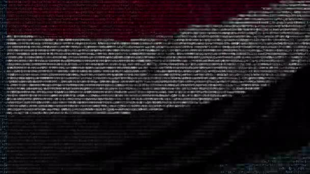 Κυματίζει σημαία της Υεμένης φτιαγμένοι από σύμβολα κείμενο στην οθόνη του υπολογιστή. Εννοιολογική loopable κινούμενα σχέδια — Αρχείο Βίντεο