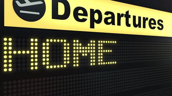 Heimatwort, das auf dem Abflugbrett des Flughafens erscheint. konzeptionelles 3D-Rendering — Stockfoto