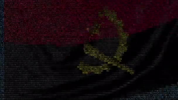 Bandeira ondulada de Angola feita de símbolos de texto numa tela de computador. Animação conceitual loopable — Vídeo de Stock