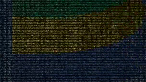 Gabon Cumhuriyeti bayrağı sallayarak metin sembolleri bir bilgisayar ekranında yapılmış. Kavramsal loopable animasyon — Stok video