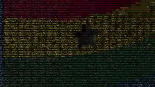 Vlag van Ghana zwaaien gemaakt van tekstsymbolen op een computerscherm. Conceptuele loopbare animatie — Stockvideo