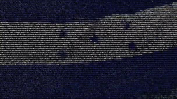 Auf einem Computerbildschirm wehen Ehrenflaggen aus Textsymbolen. konzeptionelle Schlupflöcher — Stockvideo