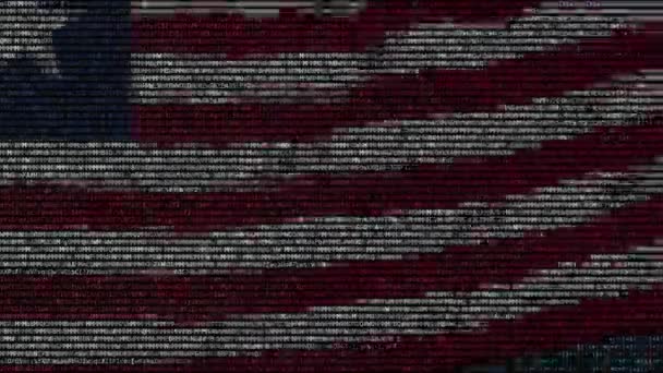 Bandeira ondulante da Libéria feita de símbolos de texto em uma tela do computador. Animação conceitual loopable — Vídeo de Stock