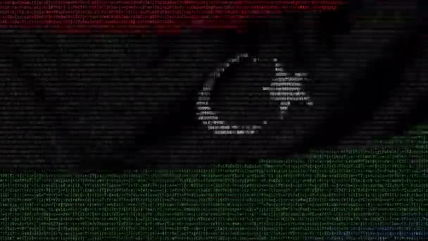 Hullámzó zászlaja Líbia készült szöveg a szimbólumok a számítógép képernyőjén. Fogalmi loopable animáció — Stock videók