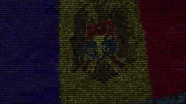 Ondeando la bandera de Moldavia hecha de símbolos de texto en una pantalla de computadora. Animación conceptual loopable — Vídeo de stock