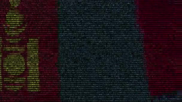 Waving flag of Mongolia made of text symbols on a computer screen. Conceptual loopable animation — Stock Video