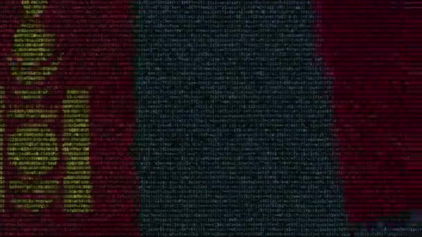 Bandeira ondulada da Mongólia feita de símbolos de texto em uma tela do computador. Animação conceitual loopable — Vídeo de Stock