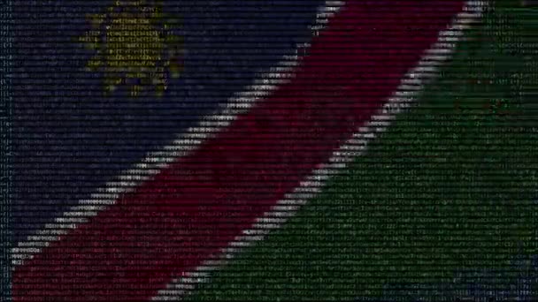 Waving flag of Namibia made of text symbols on a computer screen. Conceptual loopable animation — Stock Video