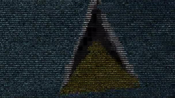 Ondeando la bandera de Santa Lucía hecha de símbolos de texto en una pantalla de computadora. Animación conceptual loopable — Vídeo de stock