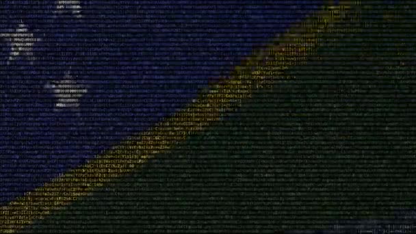 Ondeando la bandera de las Islas Salomón hecha de símbolos de texto en una pantalla de computadora. Animación conceptual loopable — Vídeo de stock