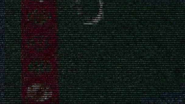 Ondeando la bandera de Turkmenistán hecha de símbolos de texto en una pantalla de computadora. Animación conceptual loopable — Vídeo de stock