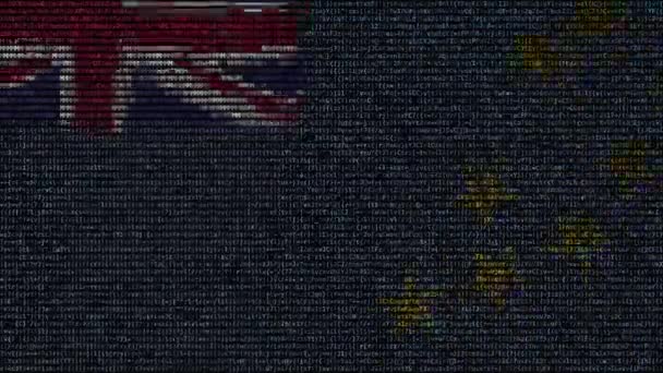 Bandeira ondulada de Tuvalu feita de símbolos de texto em uma tela do computador. Animação conceitual loopable — Vídeo de Stock