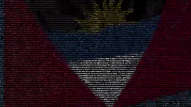 Drapeau agitant d'Antigua-et-Barbuda fait de symboles texte sur un écran d'ordinateur. Animation conceptuelle en boucle — Video