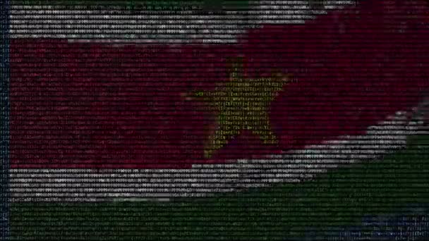 Κυματίζει σημαία του Σουρινάμ φτιαγμένοι από σύμβολα κείμενο στην οθόνη του υπολογιστή. Εννοιολογική loopable κινούμενα σχέδια — Αρχείο Βίντεο