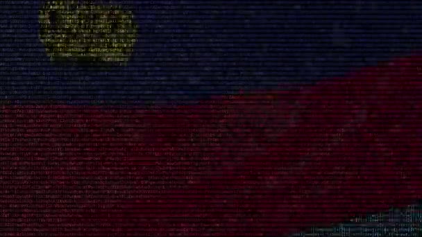 Bandeira ondulada de Liechtenstein feita de símbolos de texto em uma tela de computador. Animação conceitual loopable — Vídeo de Stock