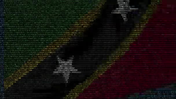 Bandeira ondulante de São Cristóvão e Nevis feita de símbolos de texto em uma tela de computador. Animação conceitual loopable — Vídeo de Stock