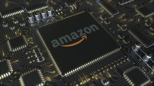 Circuito stampato per computer o PCB con logo Amazon.com, Inc. Animazione concettuale editoriale 3D — Video Stock