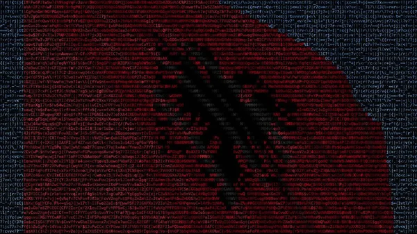 Vlag van Albanië zwaaien gemaakt van tekstsymbolen op een computerscherm. Conceptuele 3D-rendering — Stockfoto