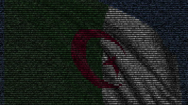알제리의 국기를 흔들며 만들어진 컴퓨터 화면에 텍스트 기호. 개념 3 차원 렌더링 — 스톡 사진