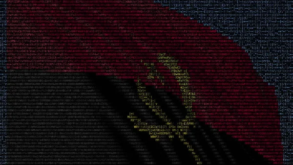 Auf einem Computerbildschirm weht eine Angola-Fahne aus Textsymbolen. konzeptionelles 3D-Rendering — Stockfoto