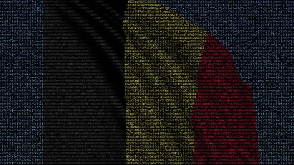 Vifta med Belgiens flagga gjord av textsymboler på en datorskärm. Konceptuell 3d-rendering — Stockfoto