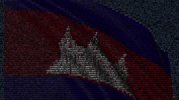 Flagge Kambodschas aus Textsymbolen auf einem Computerbildschirm schwenkend. konzeptionelles 3D-Rendering — Stockfoto