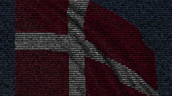 Bandeira ondulada da Dinamarca feita de símbolos de texto em uma tela de computador. Renderização 3D conceitual — Fotografia de Stock