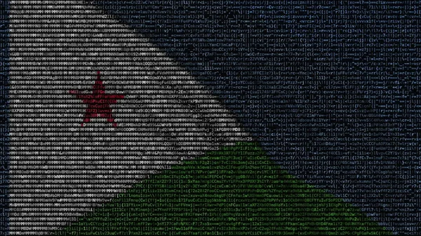 Acenando bandeira de Djibouti feita de símbolos de texto em uma tela do computador. Renderização 3D conceitual — Fotografia de Stock