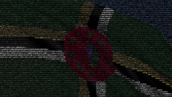 Vlag van Dominica zwaaien gemaakt van tekstsymbolen op een computerscherm. Conceptuele 3D-rendering — Stockfoto