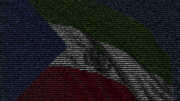 Vlag van Equatoriaal-Guinea zwaaien gemaakt van tekstsymbolen op een computerscherm. Conceptuele 3D-rendering — Stockfoto