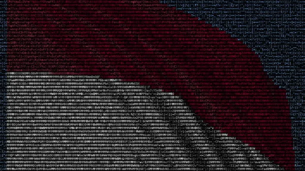 Zwaaien vlag van Indonesië gemaakt van tekstsymbolen op een computerscherm. Conceptuele 3D-rendering — Stockfoto