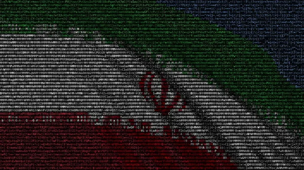 Vlag van Iran zwaaien gemaakt van tekstsymbolen op een computerscherm. Conceptuele 3D-rendering — Stockfoto