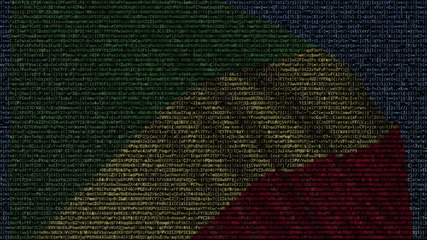 Wapperende vlag van Congo-Brazzaville gemaakt van tekstsymbolen op een computerscherm. Conceptuele 3D-rendering — Stockfoto