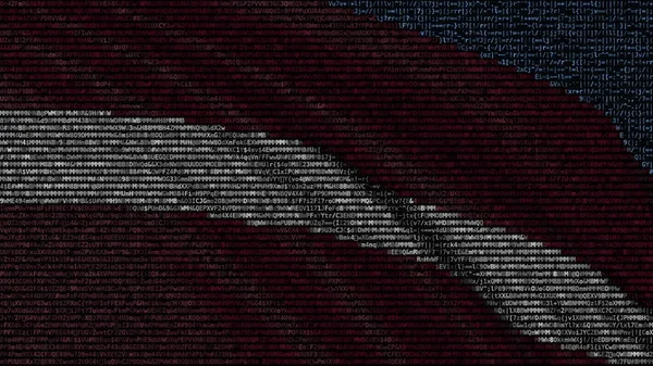 Vlag van Letland zwaaien gemaakt van tekstsymbolen op een computerscherm. Conceptuele 3D-rendering — Stockfoto