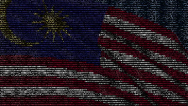 Waving flag of Malaysia made of text symbols on a computer screen. Conceptual 3D rendering — Stock Photo, Image