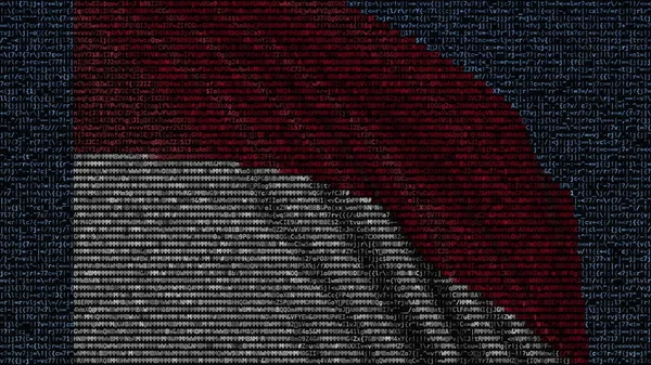 Vlag van Monaco zwaaien gemaakt van tekstsymbolen op een computerscherm. Conceptuele 3D-rendering — Stockfoto