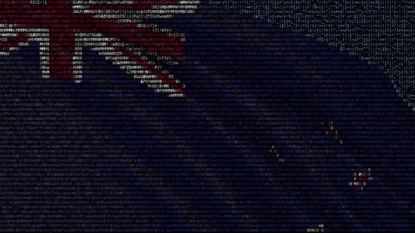 Ondeando la bandera de Nueva Zelanda hecha de símbolos de texto en la pantalla de una computadora. Renderizado 3D conceptual —  Fotos de Stock