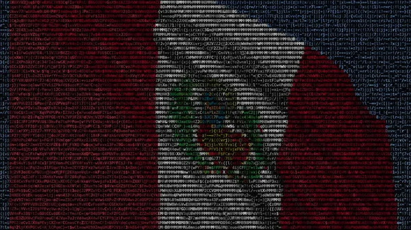 在电脑屏幕上挥舞着由文字符号组成的秘鲁国旗。概念3d 渲染 — 图库照片