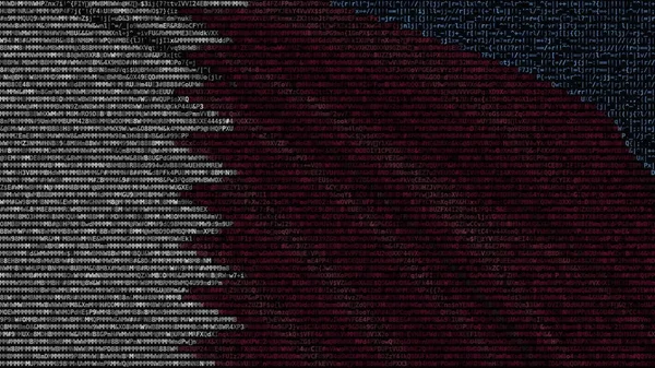 Vlag van Qatar zwaaien gemaakt van tekstsymbolen op een computerscherm. Conceptuele 3D-rendering — Stockfoto