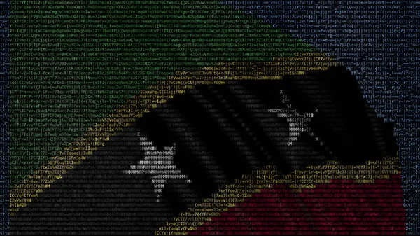 Viftande flagga Saint Kitts och Nevis gjorde av textsymboler på en datorskärm. Konceptuell 3d-rendering — Stockfoto