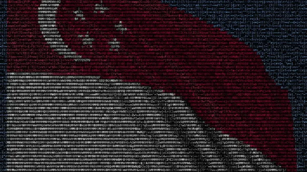 Bandeira ondulante de Singapura feita de símbolos de texto em uma tela do computador. Renderização 3D conceitual — Fotografia de Stock