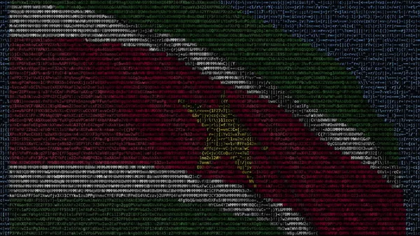 Ondeando la bandera de Surinam hecha de símbolos de texto en la pantalla de una computadora. Renderizado 3D conceptual —  Fotos de Stock