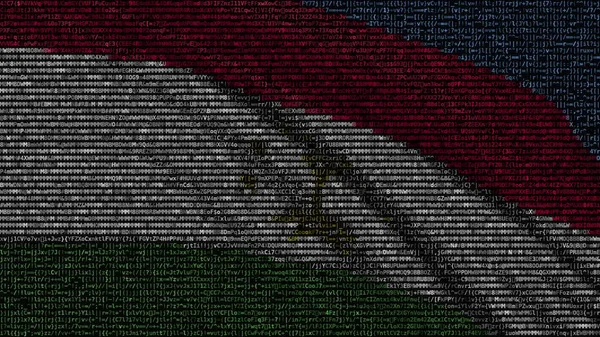 Vlag van Tadzjikistan zwaaien gemaakt van tekstsymbolen op een computerscherm. Conceptuele 3D-rendering — Stockfoto