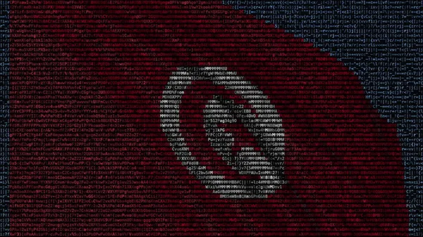 Vlag van Tunesië zwaaien gemaakt van tekstsymbolen op een computerscherm. Conceptuele 3D-rendering — Stockfoto
