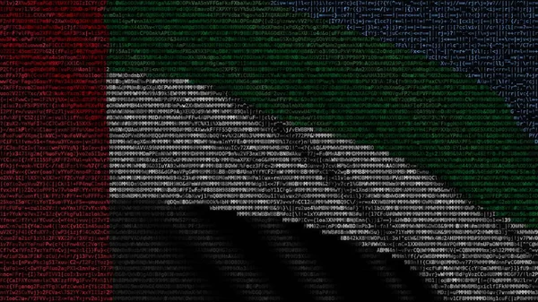 Размахивание флагом Объединенных Арабских Эмиратов из текстовых символов на экране компьютера. Концептуальная 3D рендеринг — стоковое фото