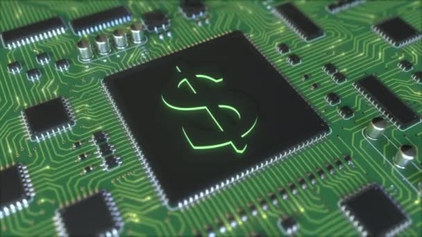 Chipset met dollarteken. Fintech gerelateerde conceptuele 3d animatie — Stockvideo