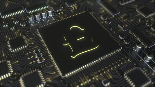 Chipset med Gbp pund sterling symbol. FinTech relaterade konceptuell 3d-animering — Stockvideo