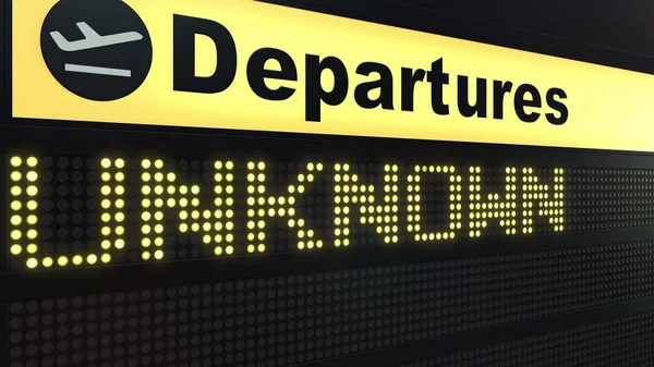 Ismeretlen szó airport indító táblán szereplő. Konceptuális 3d-leképezés — Stock Fotó