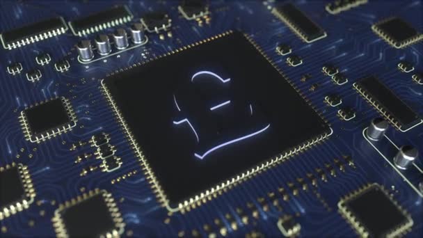 GBP λίρα στερλίνα σημάδι με ένα chipset. Εννοιολογική 3d animation — Αρχείο Βίντεο